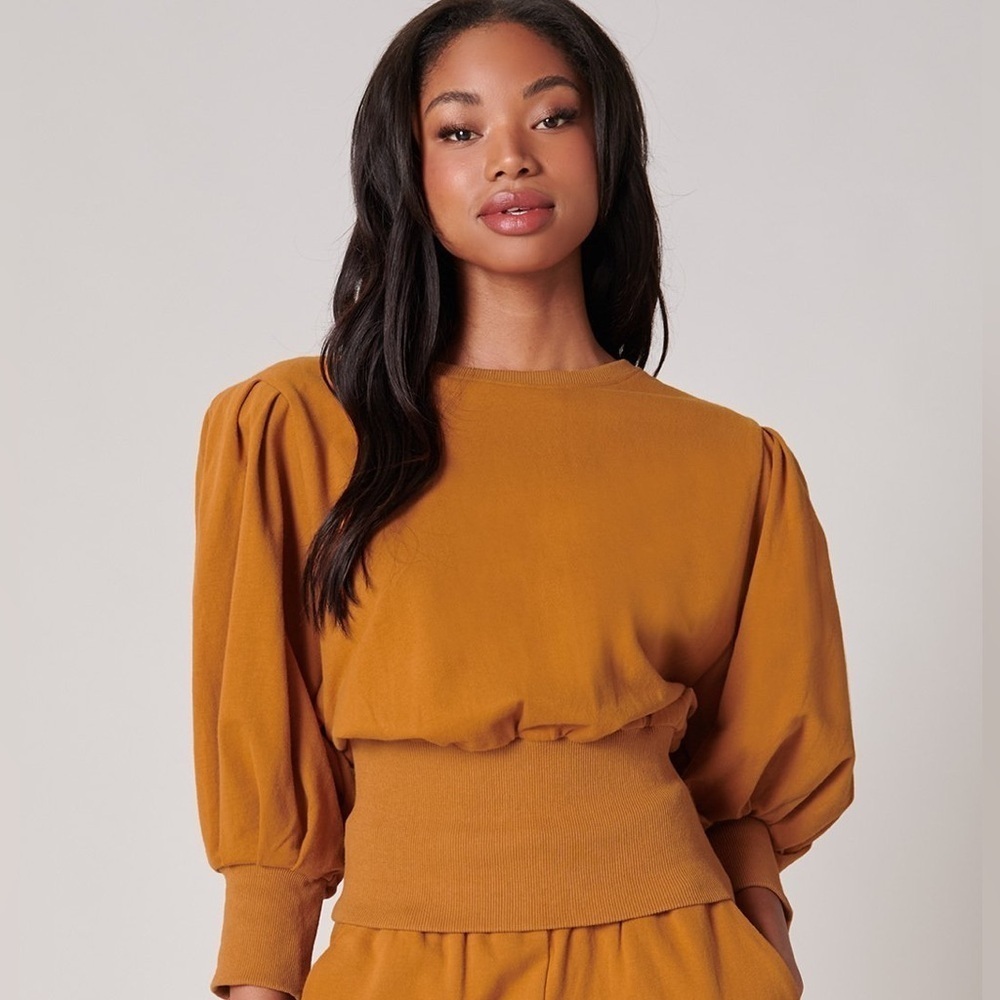 NWT Sugar + Lips Deanna Lantern Sleeve French Terry Top